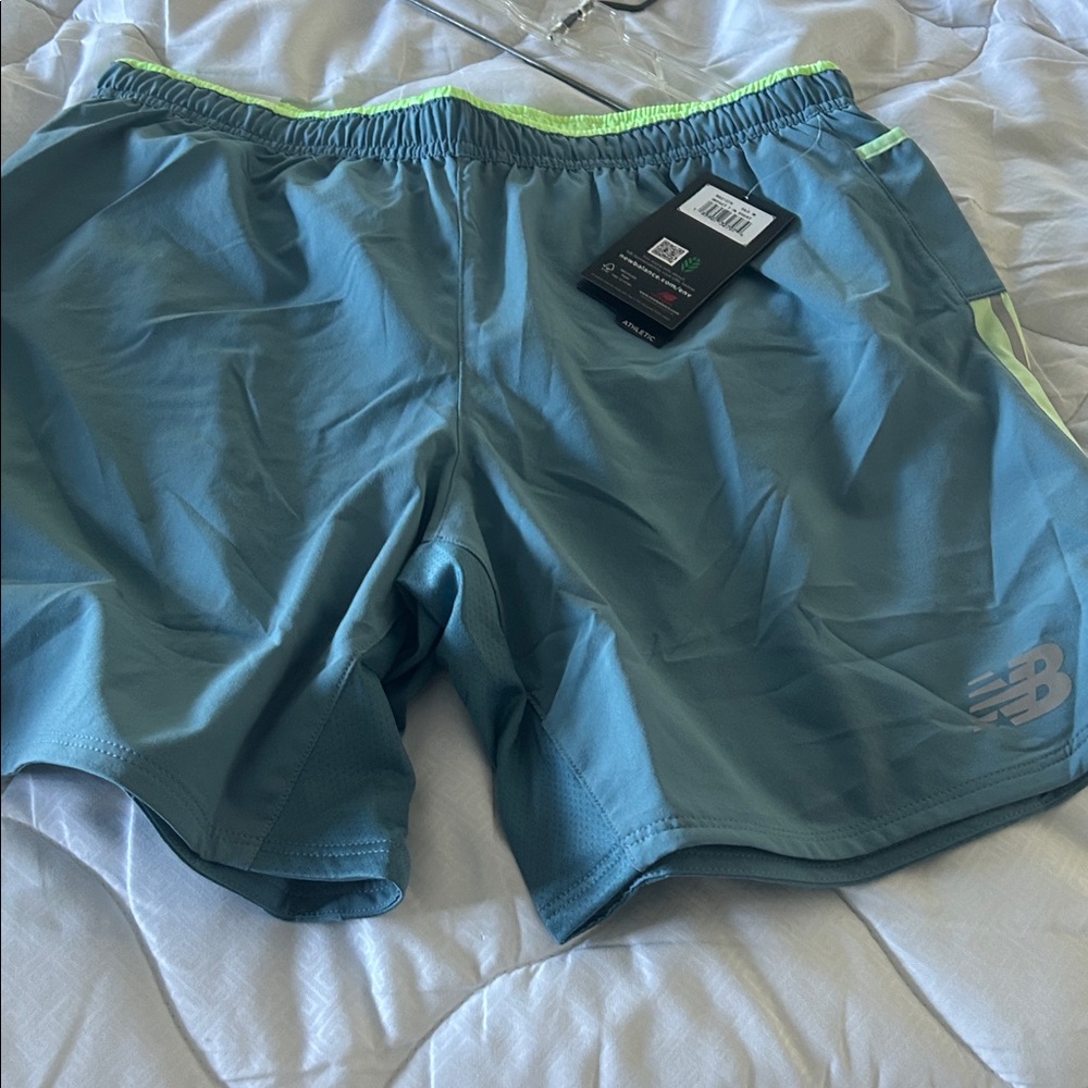 New Balance Woman’s  Teal Athletic Shorts with Lime Trim